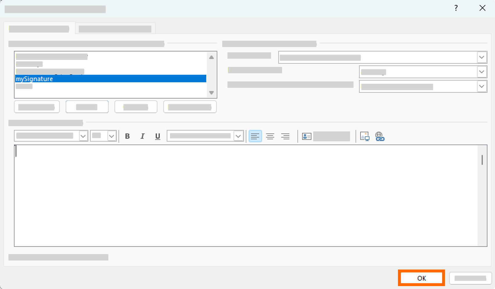 Banner in Outlook opslaan met OK knop
