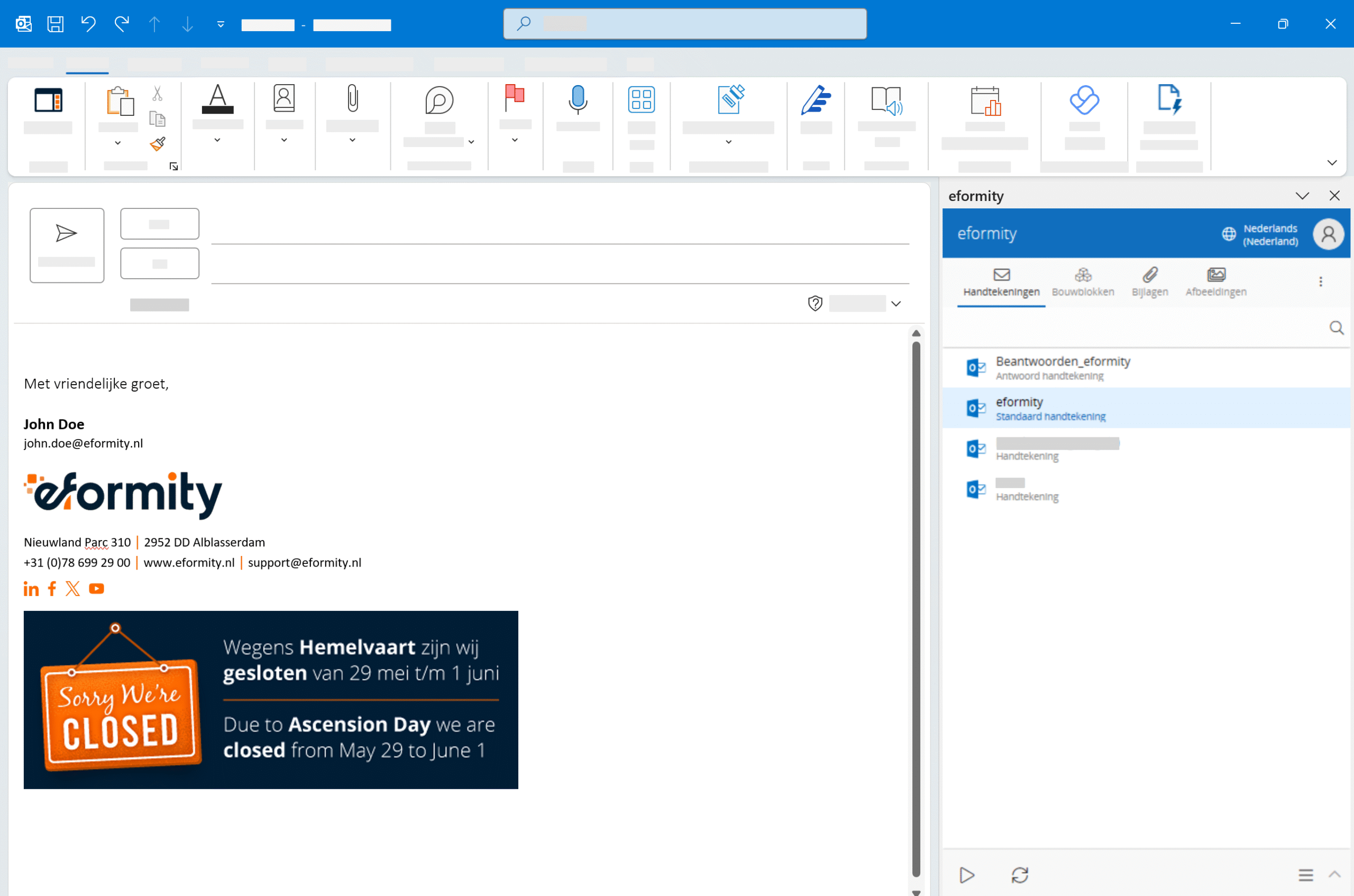 Voorbeeld van een banner in Outlook