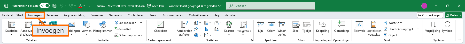 Grafiek invoegen met Excel