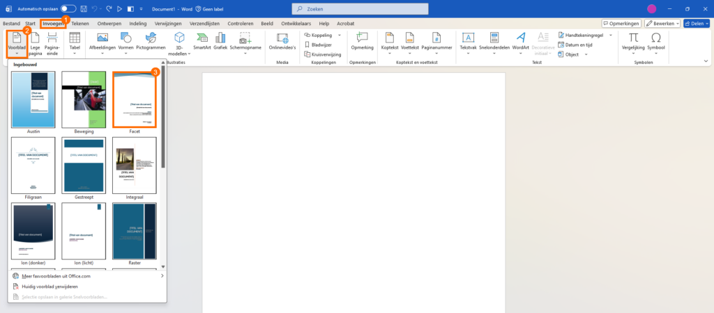 Voorblad maken in Word met ingebouwde sjablonen